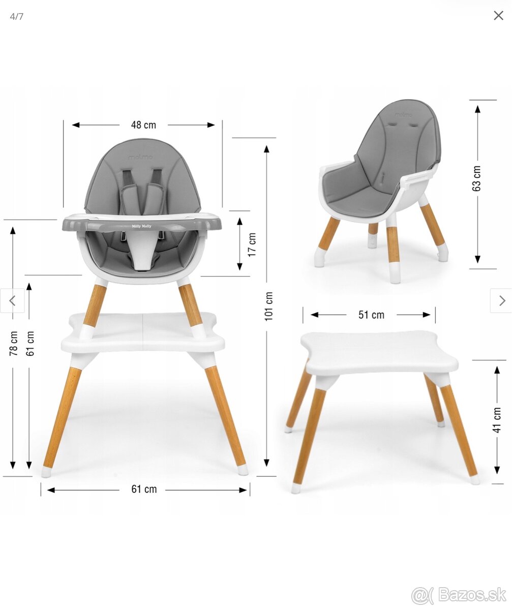 Milly Mally MALMO 2v1 - detská jedálenská stolička - 8
