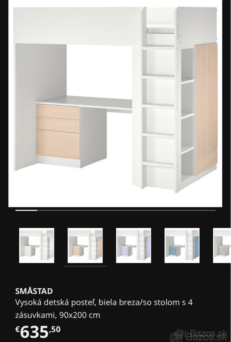 Vysoká detská posteľ so stolom a zásuvkami - 8