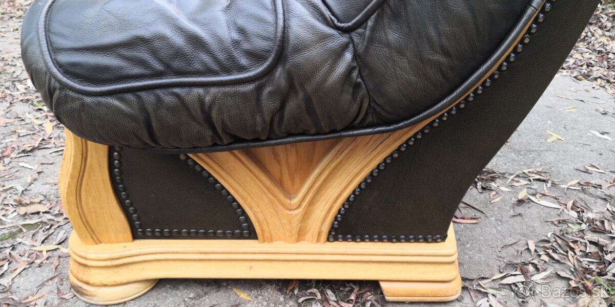 Kožená sedacia súprava 3+1+1 s masivnym dubovym drevom - 8