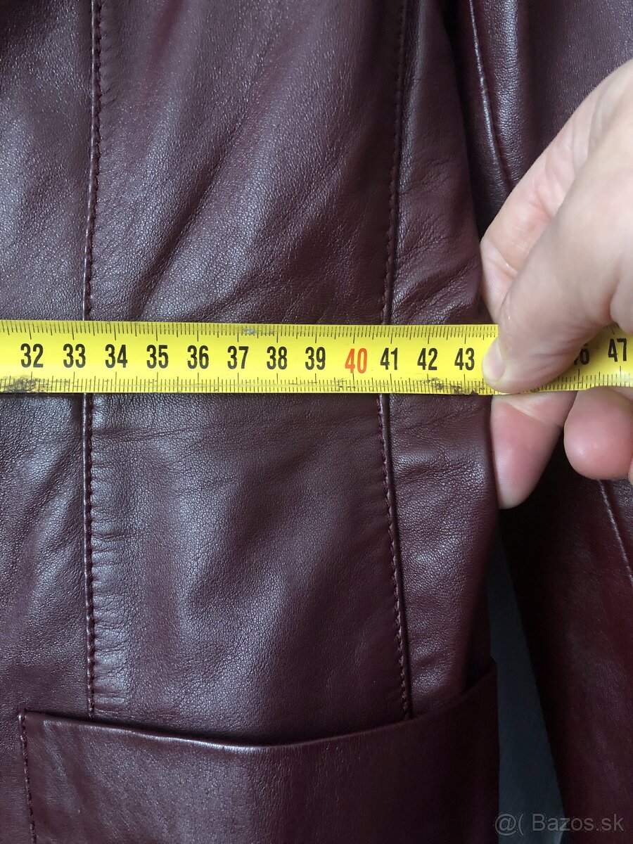 Kvalitný Kožený kabátik - bordový L - 8
