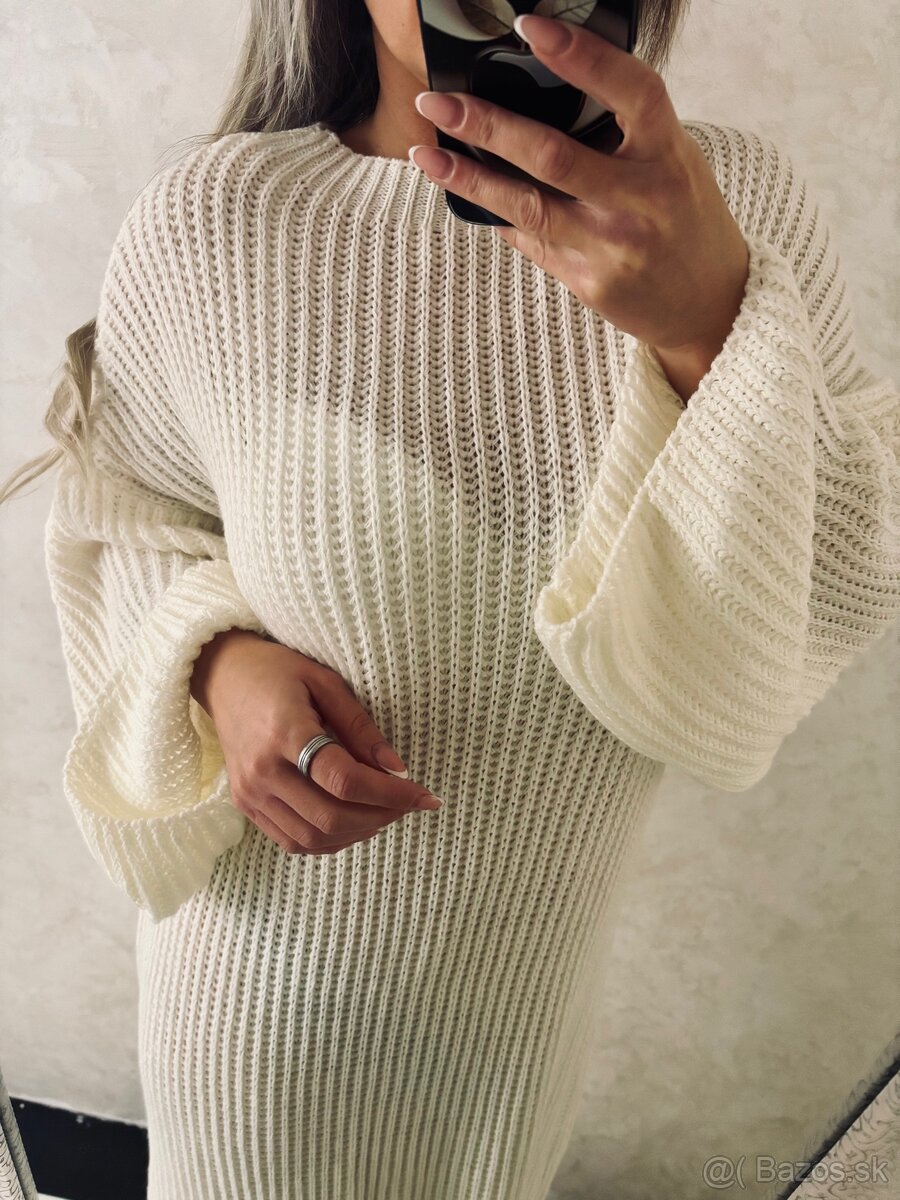 Damske maxi pletene voľne šaty s opaskom - 8