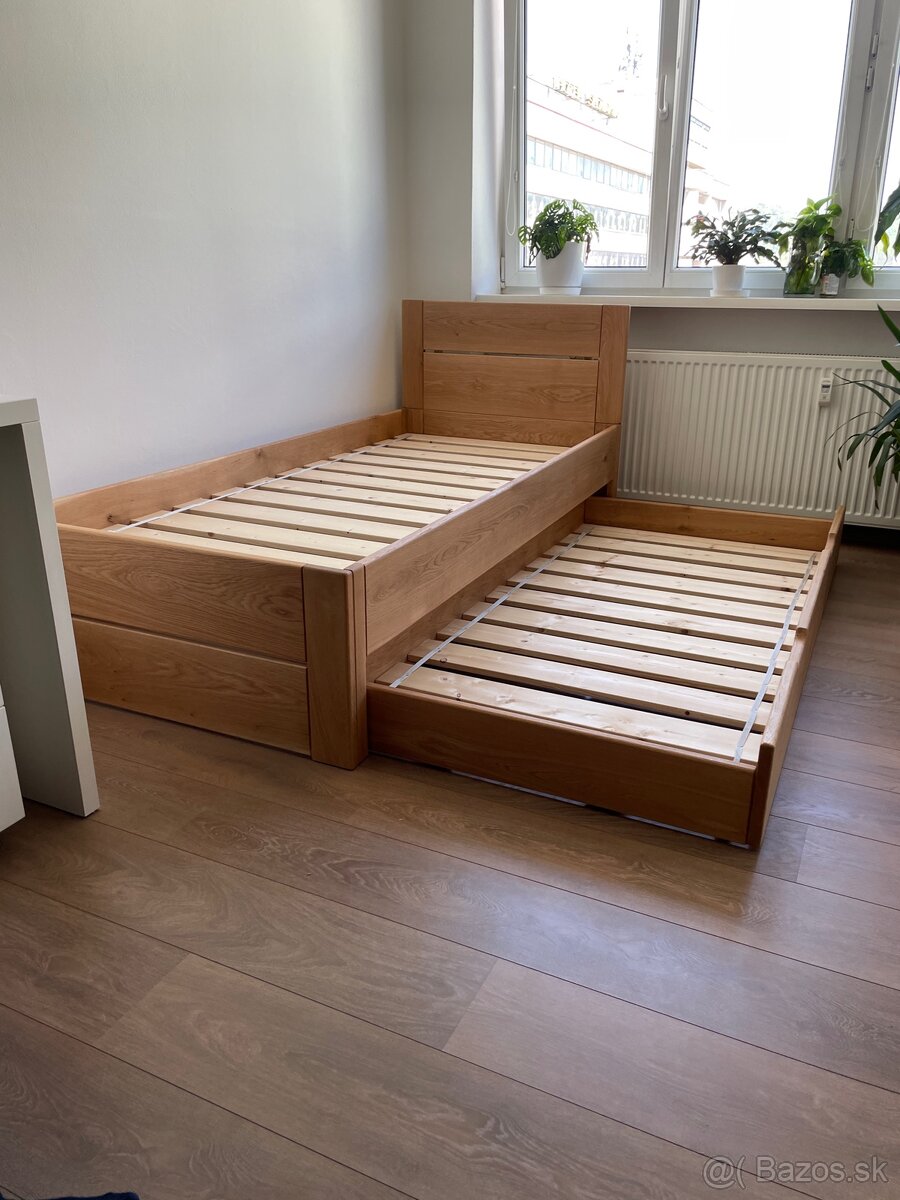 Dubová posteľ 90x200cm s výsuvným lôžkom - 8