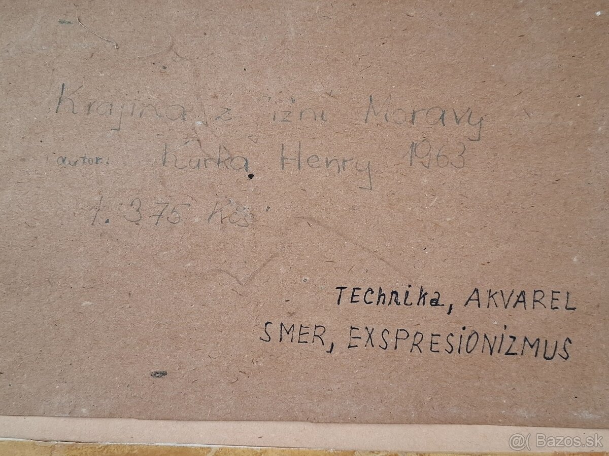 Predám starý obraz Krajina z jižní Moravy akvarel - 8