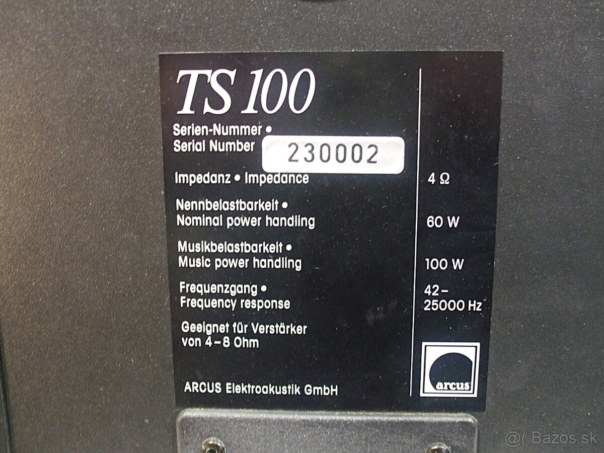 100W reproduktory ARCUS TS100 3-pasm. 34x23x26cm Germ., AB21 - 8