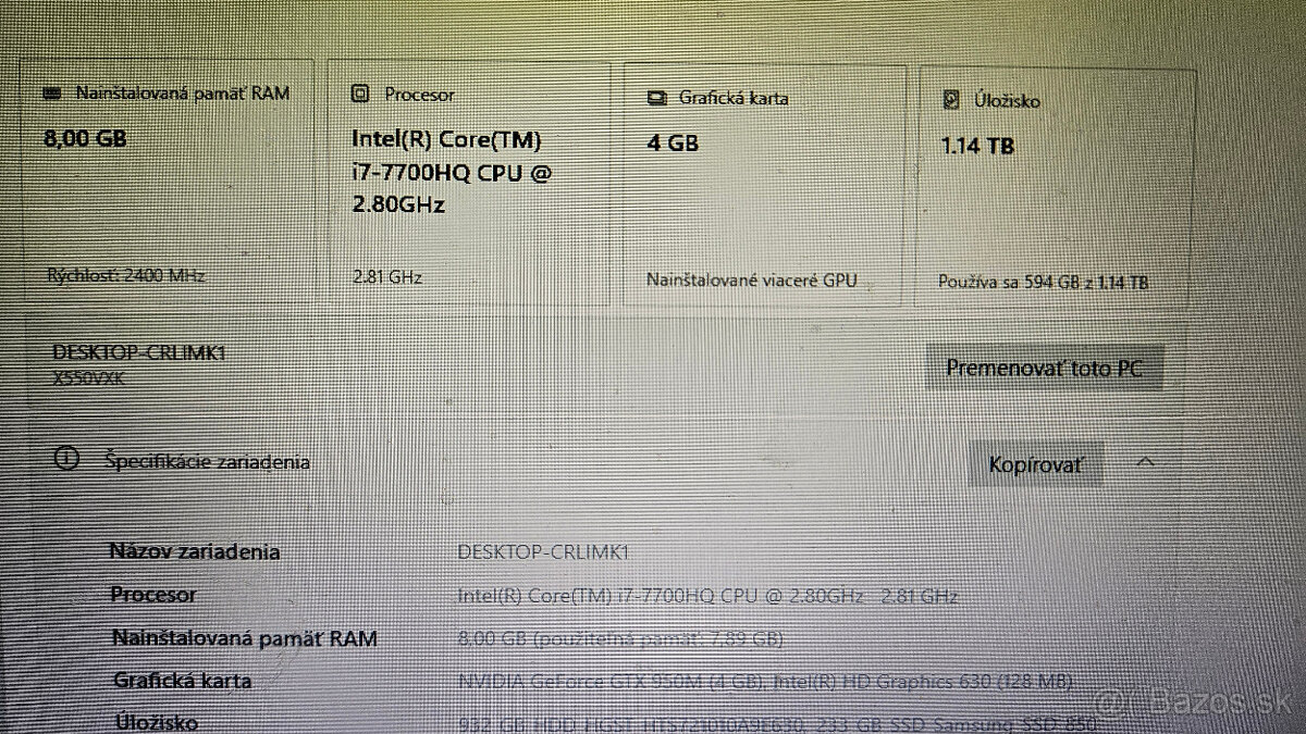 Notebook ASUS F550V intel core i7 - 8
