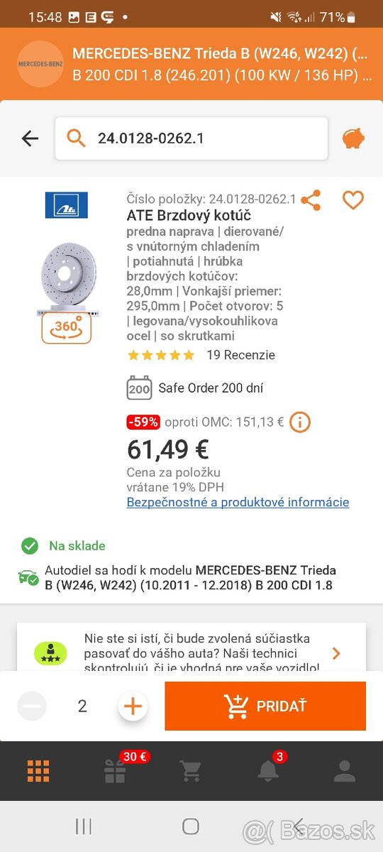 ATE ///Predne brzdove kotuce 24.0128-0262.1 Mercedes-Benz - 8