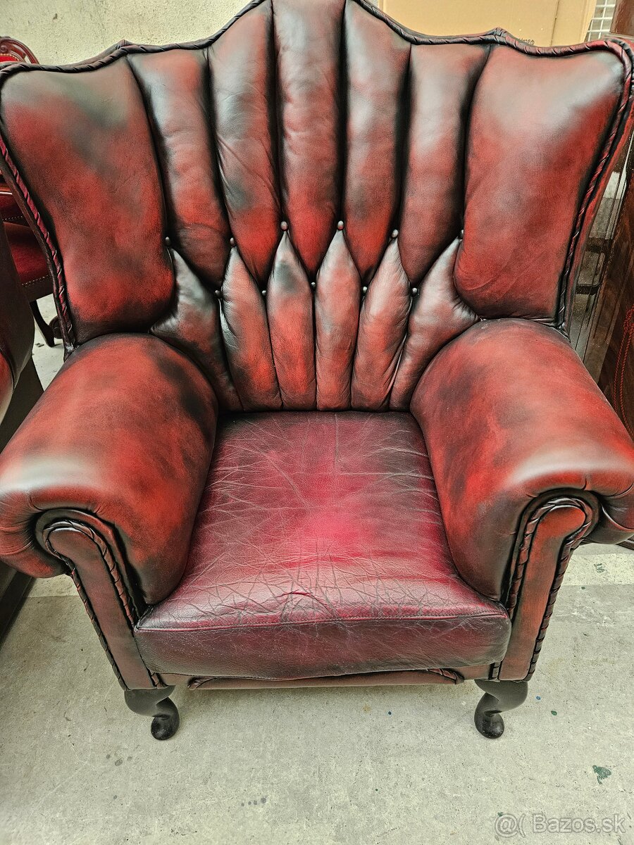 CHESTERFIELD ŠTÝL KOŽENÁ 3+1+1+1,ZĽACNENÁ - 8