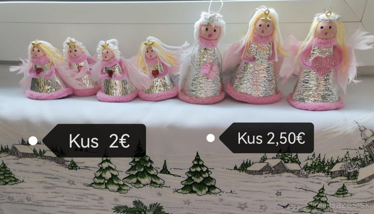Anjeliky na zavesenie prirodný material, Vianoce NOVE - 8