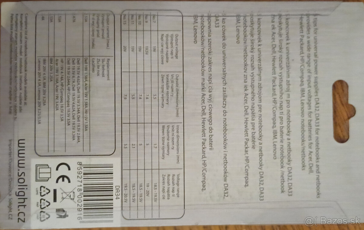 Sieťový adaptér Solight univerzálny pre notebooky/netbooky - 8