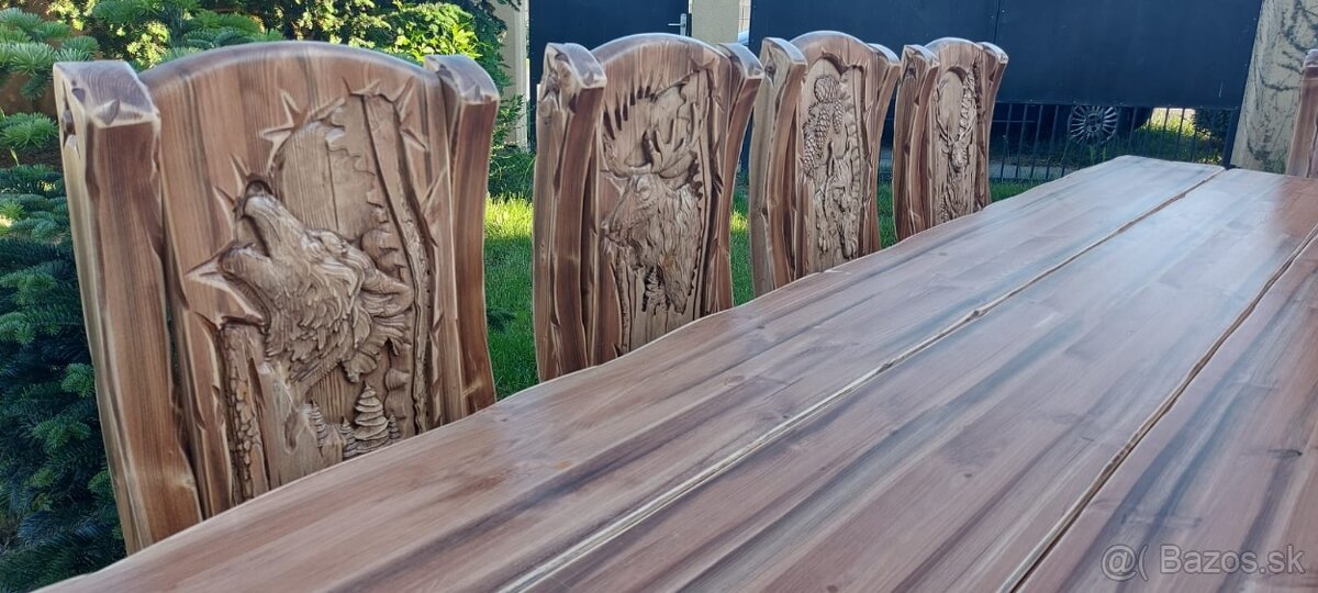 Drevený stôl Poľovnicke motivy 90×200cm+10stoliček - 8