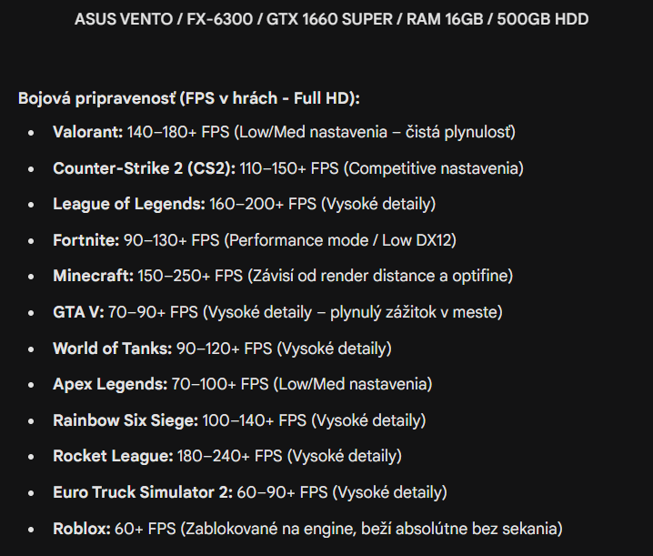 Herný ASUS | GTX 1660 SUPER | RAM 16GB - 8