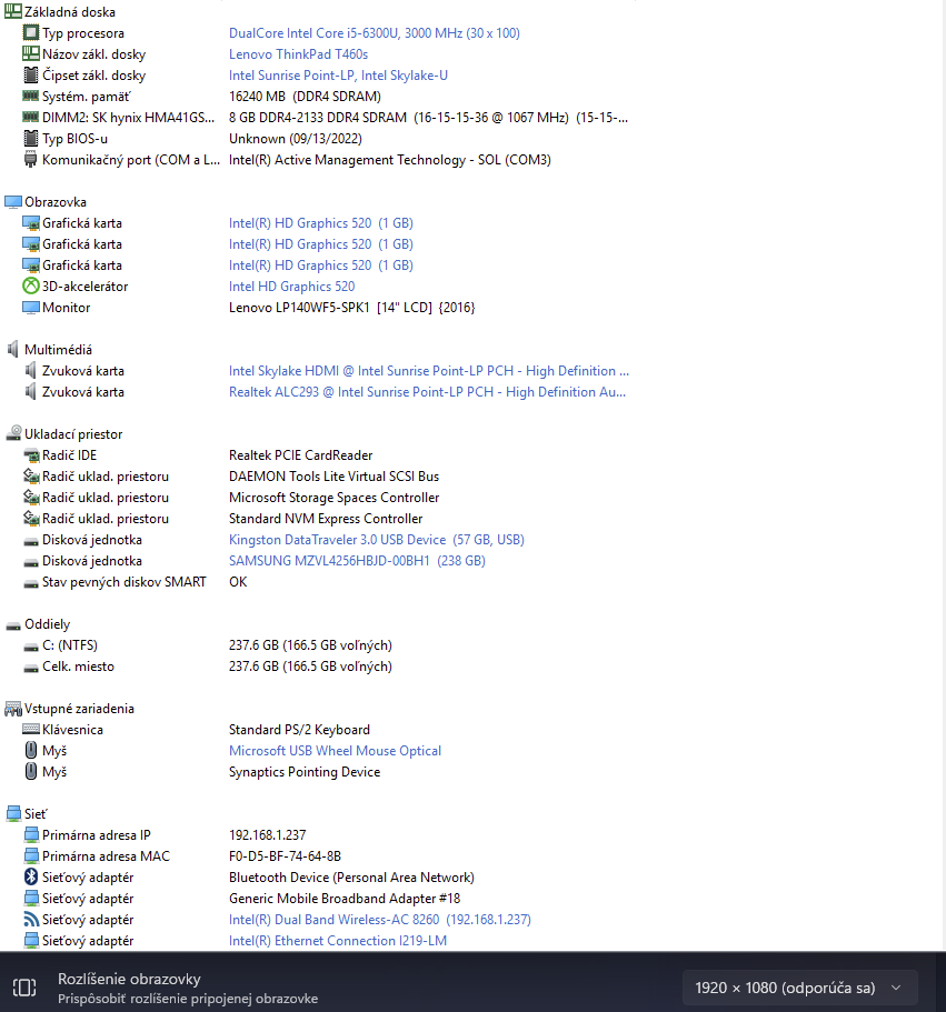 LENOVO Thinkpad T460s 14.1" + adaptér + dock - aj TOUCH - 8