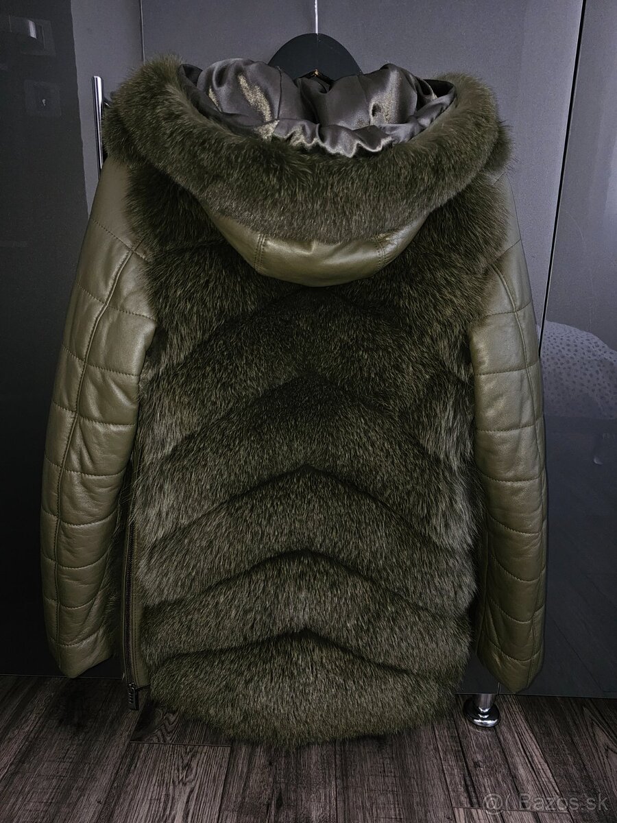 Khaki kožuch z líšky a pravej kože - 8
