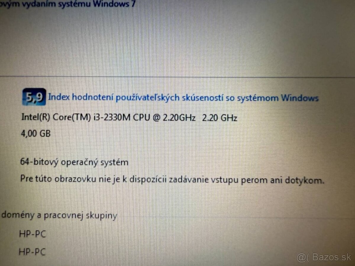 Notebook 13,3" HP.Intel i3-2330M 2x2,20GHz.4Gram.320gb.Win7 - 8