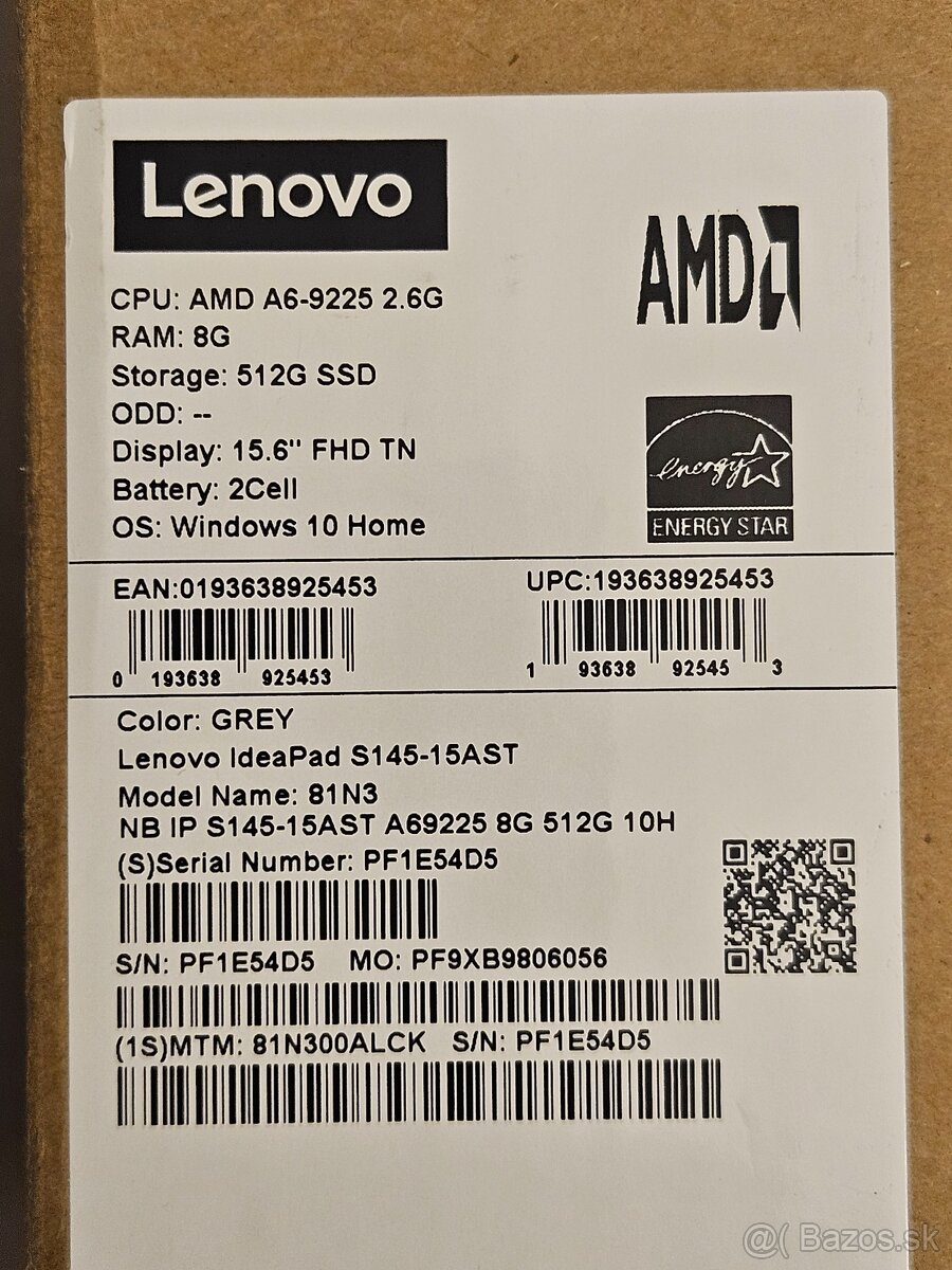 Lenovo IdeaPad 15,6"- 8GB RAM, 512GB SSD+Belkin prepäťovka - 8