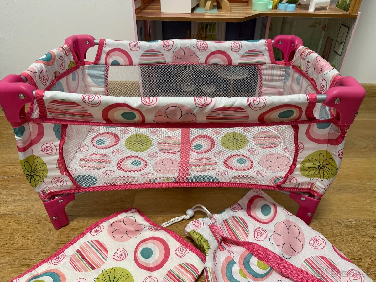 Skladacia postieľka pre bábiky aj s vaničkou a prísl. - 8