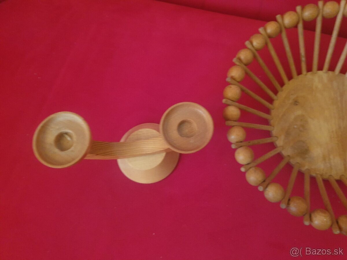 Sklenený krčah, drevená misa a svietnik - 8