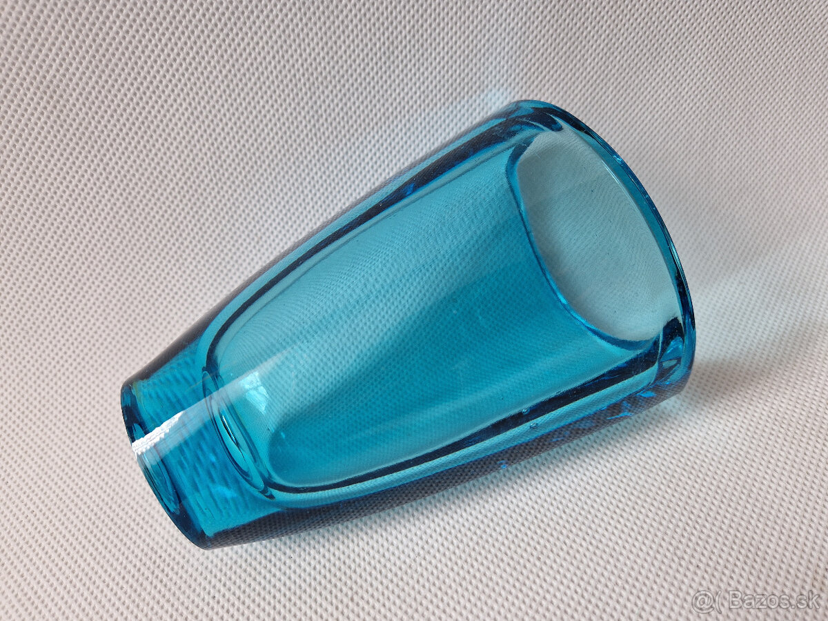 Stará modrá skleněná váza lisované sklo Václav Hanuš - 8
