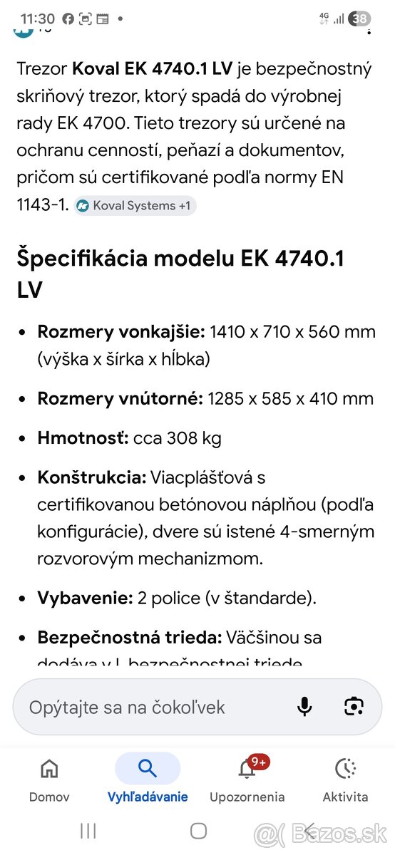 Trezorová skriňa norma STN - 8