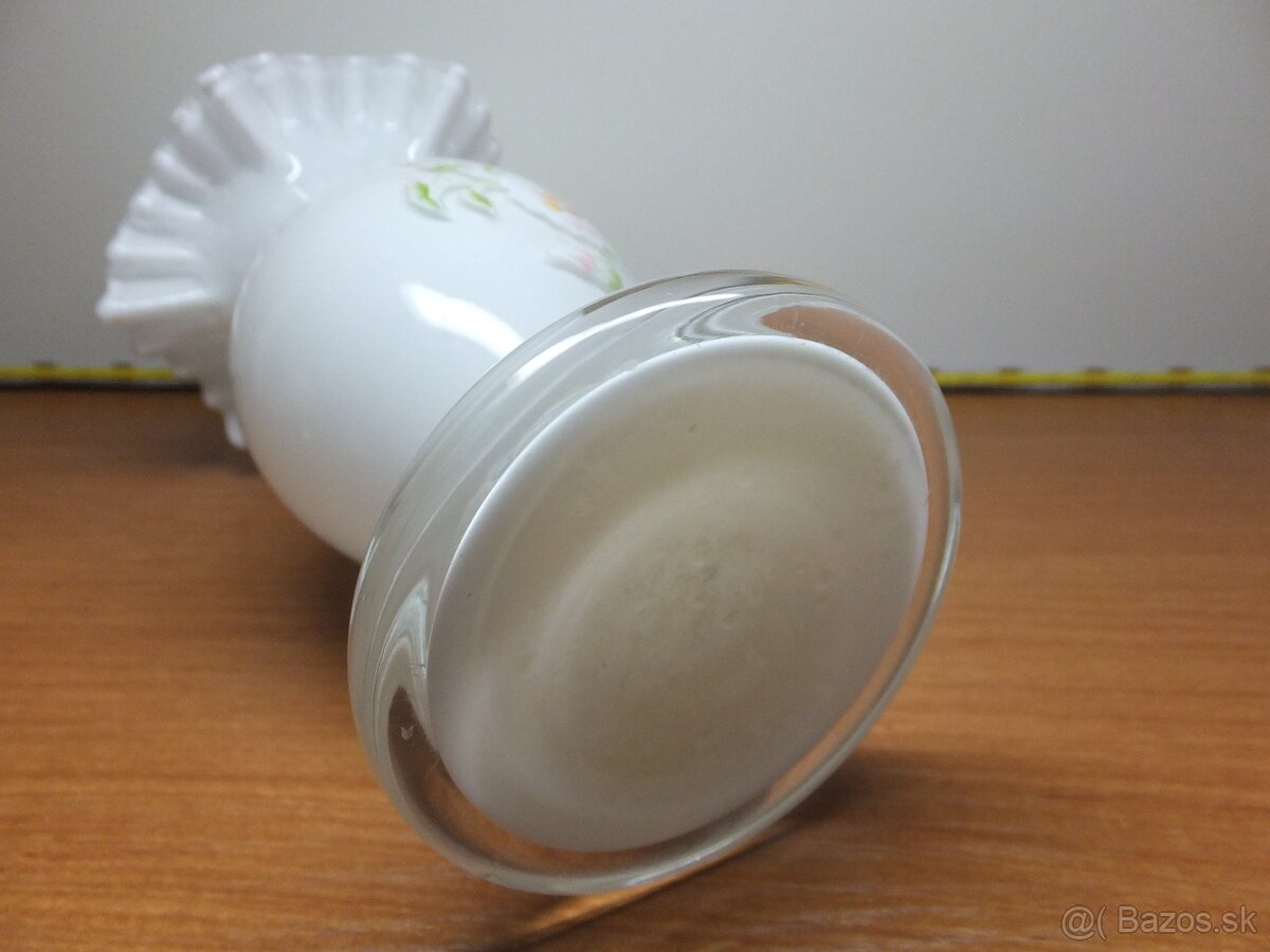 Krásná retro opálová váza s dekorem kytky. - 8