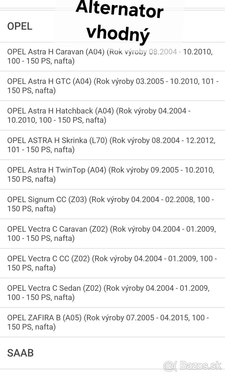 Alternator FIAT, OPEL, SAAB - 8