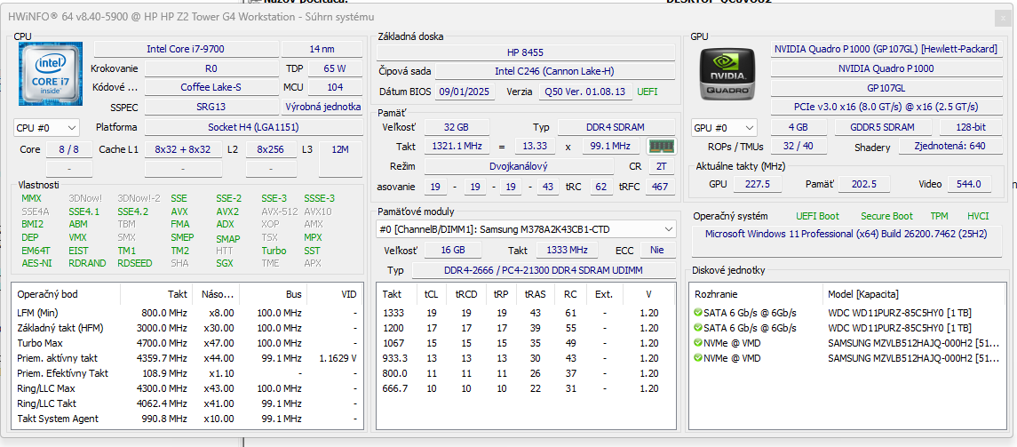 HP Z2 Tower G4 Workstation – i7 / 32 GB RAM / Quadro P1000 - 8