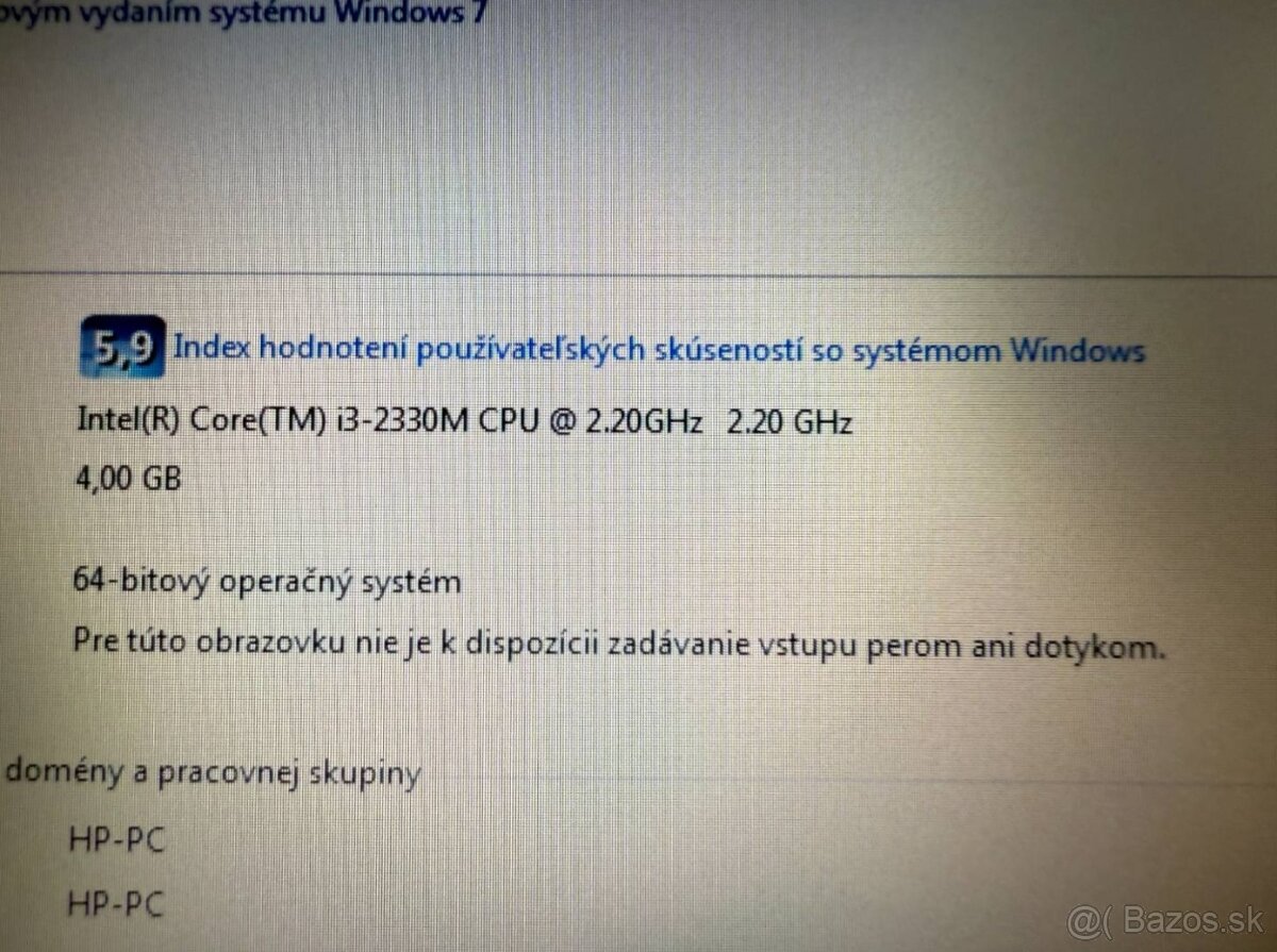Notebook 13,3" HP.Intel i3-2330M 2x2,20GHz.4Gram.320gb.Win7 - 8