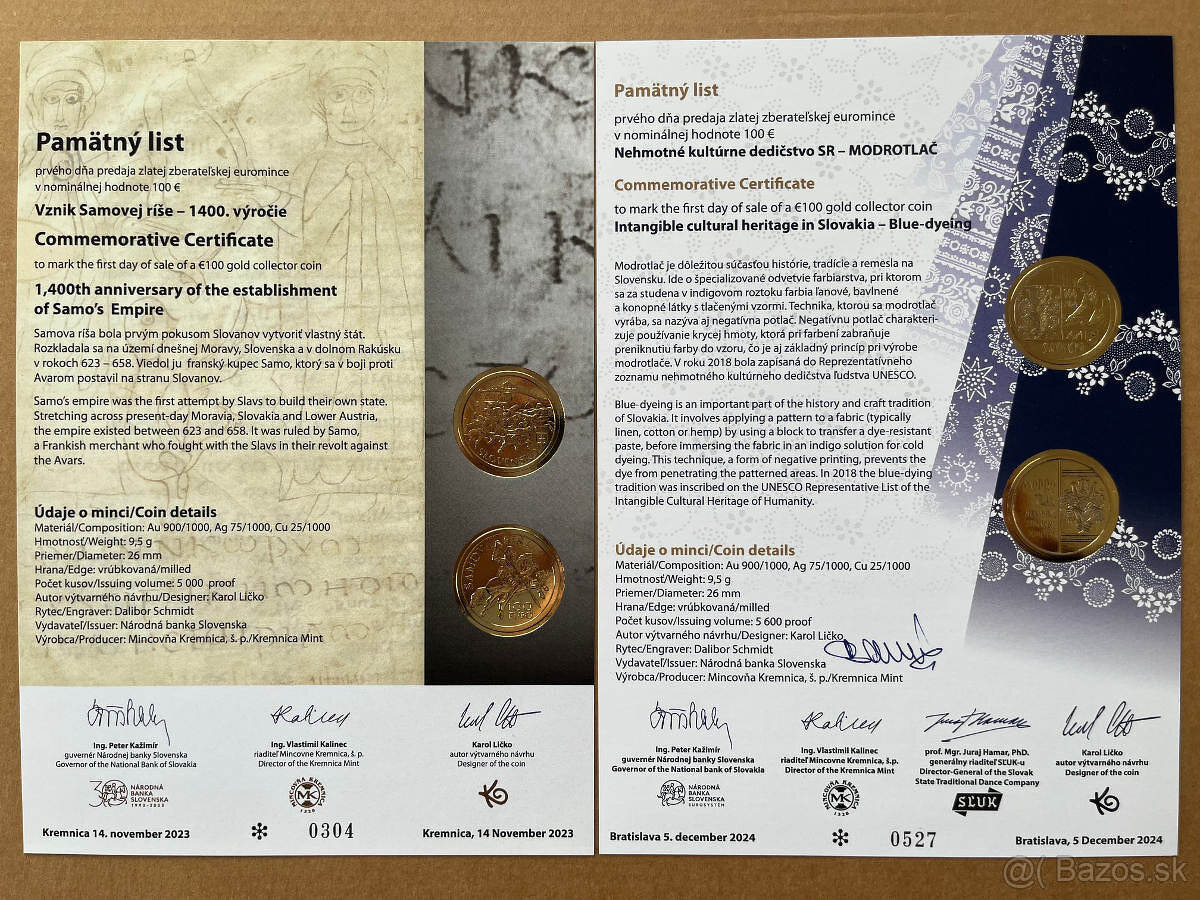 Predám pamätné listy k SK euro minciam - 8