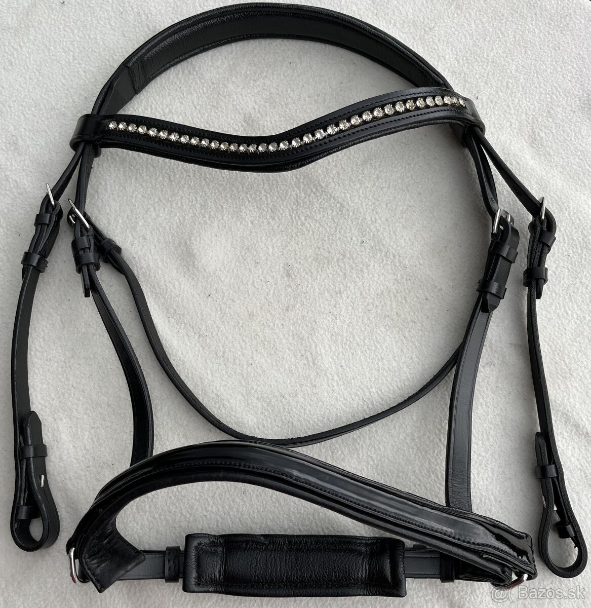Uzdečka anglická černá s čelenkou s bílými krystaly + otěže - 8