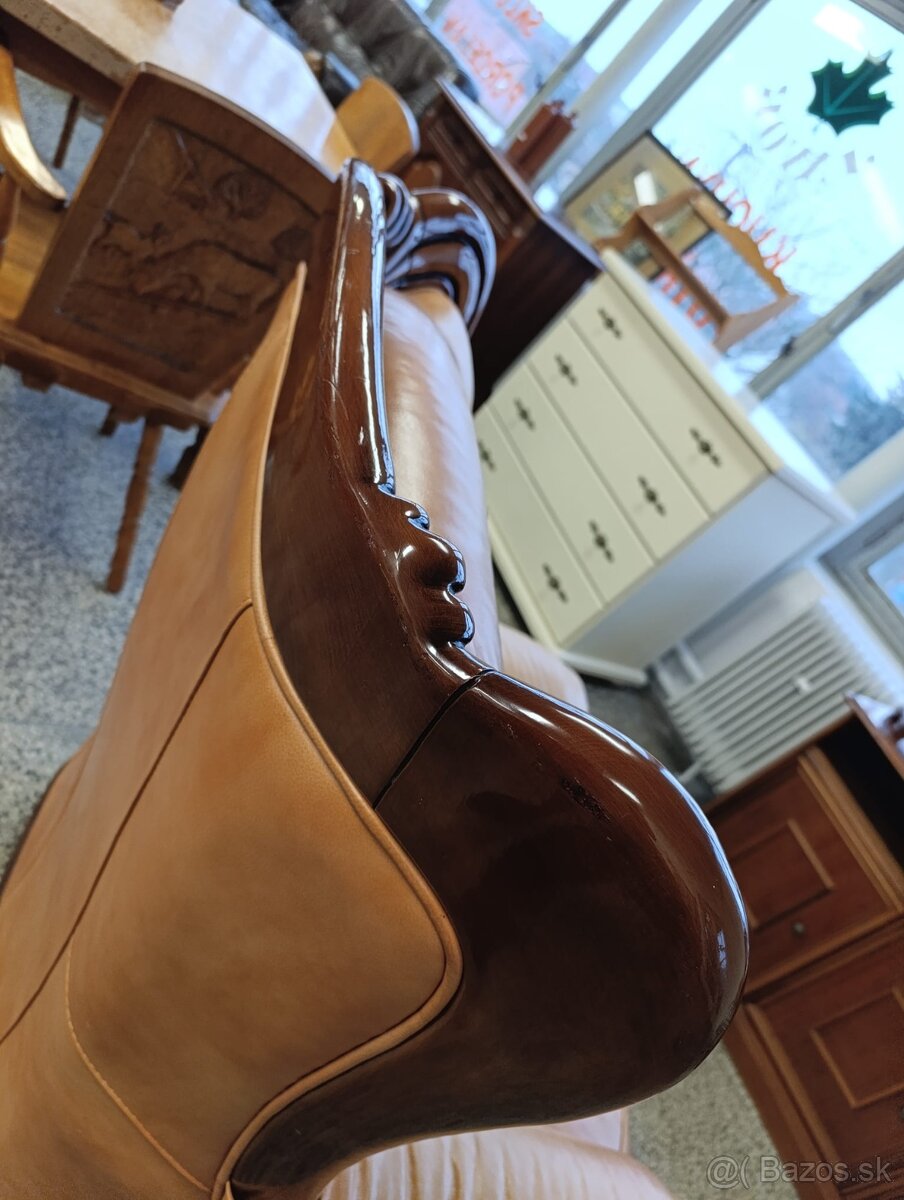 Rustikální kožené křeslo, masív, Nábytek s příběhem - 8