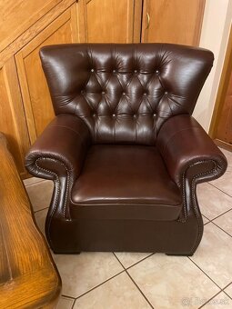 Chesterfield ( 9 miestna) kožená sedacia súprava - 8
