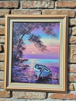 Platno,zatisie na mori s lodkou- olej na platne, Chorvatsko - 8