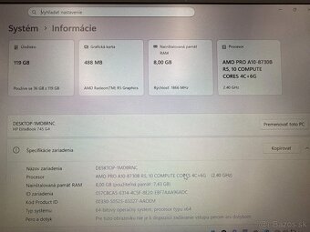 Notebook HP EliteBook 745 G4, A10, SSD 120 GB, 8 GB RAM - 8