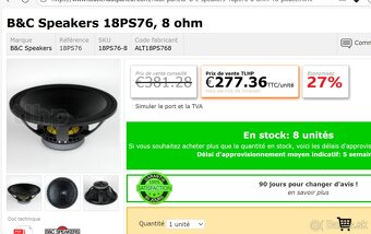 18" raz hrané / nové 600W, 8 Ohm B&C Speakers 18PS76 - 8