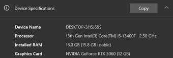 Herný PC – i5-13400F + RTX 3060 - 8