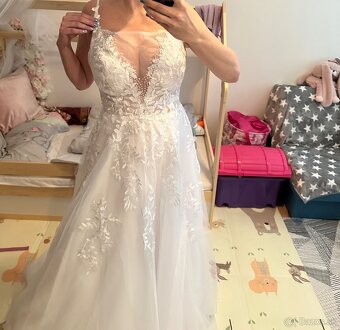 Krasne nové nenosené svadobné biele šaty na ramienka, 36 - 8