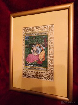 Starý obraz Orient Ručne malovaný list z rukopisu - 8