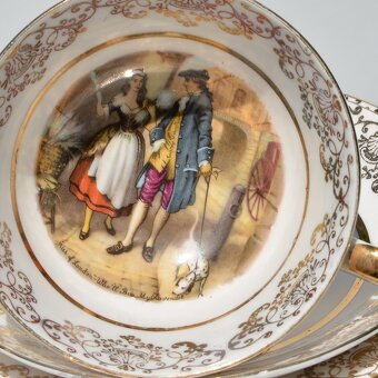 Starožitný porcelánový trojset - Gavalier a predavačka - 8