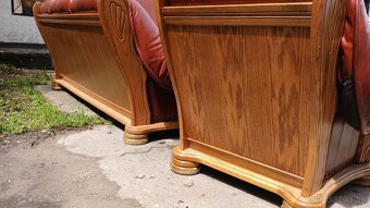 Kožená sedací súprava 3+1+1 s masivnym dubovym drevom - 8