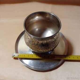 Starožitná alpaková cukornička s podšálkou - 8