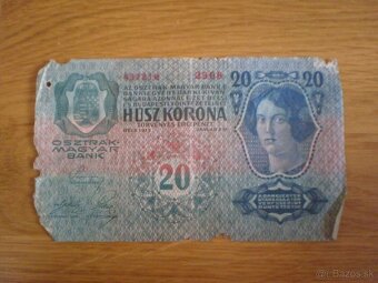 Bankovky 20 korún z roku 1913; 5 korún z roku 1919 - 8