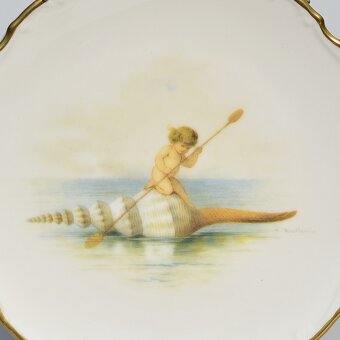 porcelánové taniere - Anjel / Cupid plávajúci na mušli - 8