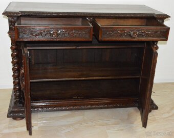 Starožitná komoda s loveckými motivy - dub masiv - 8