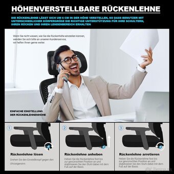 Ergonomická kancelárska stolička MELOKEA, písacia stolička s - 8