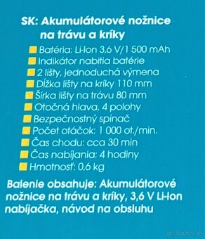 Akumulátorové nožnice na trávu a kríky - 8