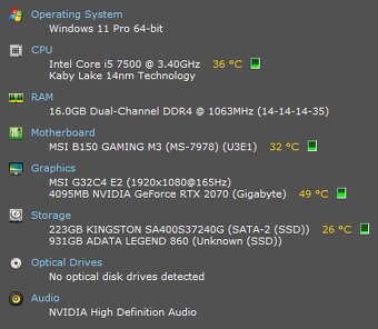 PC základ - i5 7500 + B150 Gaming M3 + 16GB DDR4 + SSD - 8