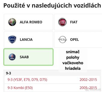 Snimač polohy vačky Alfa, Fiat, Opel, Lancia, Saab - 8