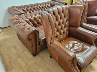 CHESTERFIELD ŠTÝL,KOŽENÁ 2x GAUČ+2xKRESLÁ UŠÁK - 8