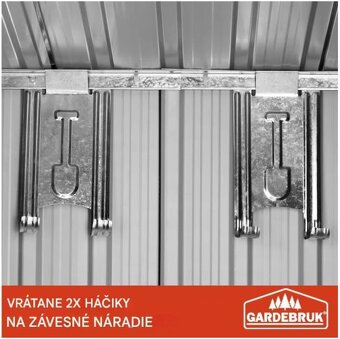 Záhradný domček 196x122x180 cm sivý s oknami a zelený bez - 8