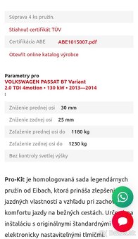 Predám pružiny Eibach použivané Passat B7 - 8